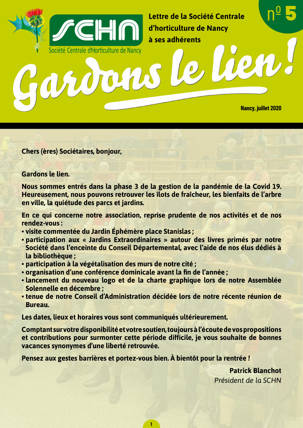SCHN - Gardons le lien, la Lettre aux adhérents - n° 05
