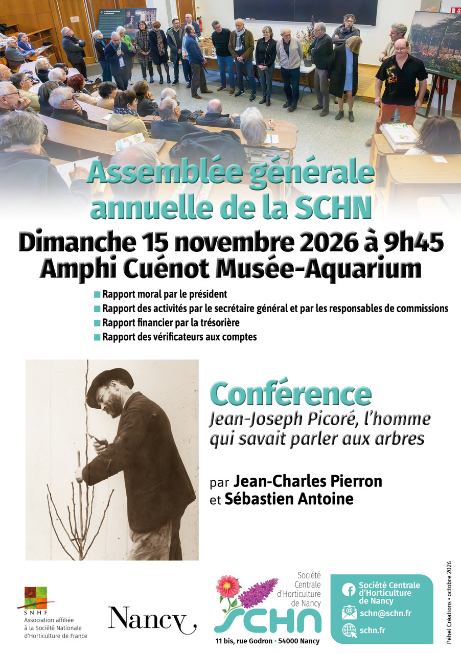 Assemblée générale annuelle de la SCHN Dimanche 15 novembre 2026 à 9h45 Amphi Musée-Aquarium